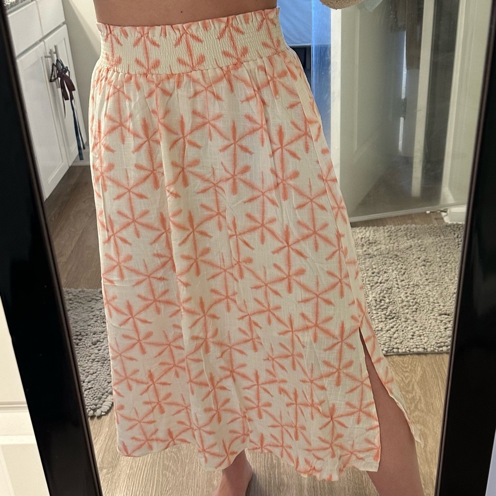 LOFT Pink Patterned Midi Skirt